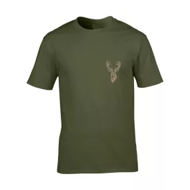   Munkavédelmi  Póló TOP_PR_H_EMB_DEER 2XL-es khaki, hímzett szarvasfej minta, kereknyakú, 100% pamut
