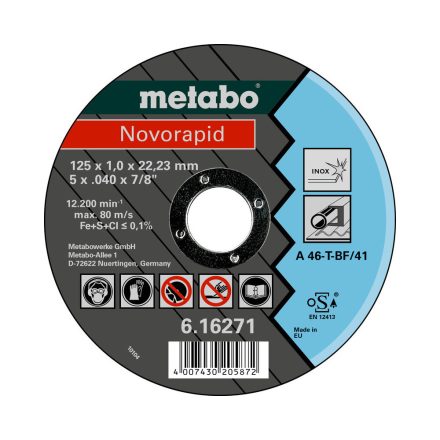 Metabo  616271000 Vágókorong 125x1,0x22,23mm Inox