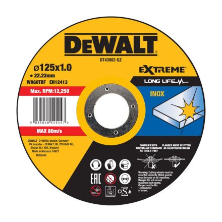 DeWalt DT43902-QZ/DT43972-QZ Cut vágókorong 125x1mmx22,3mm INOX vágótárcsa
