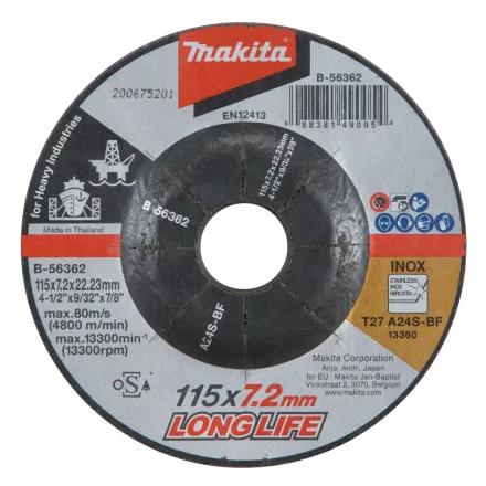 Makita  B-56362 Csiszolótárcsa INOX 115x7,2mm A24S LONG LIFE