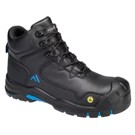   Munkavédelmi  Bakancs PORTWEST Apex Mid fekete-kék bőr ESD HRO SC FO S3S SR FC18BKB 40-es
