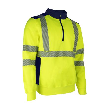 Munkavédelmi  Pulóver Coverguard FRISS FLUO XL-es sárga-sötétkék, cipzáras álló gallér 5FRI160
