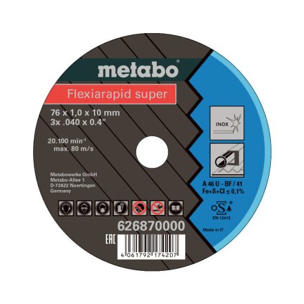 METABO  626870000 Flexiarapid Super 76x1,0x10,0 mm Inox, TF 41 5db/csom