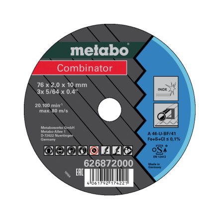 METABO  626872000 Combinator 76x2,0x10 mm Inox, TF 42 3db/csom