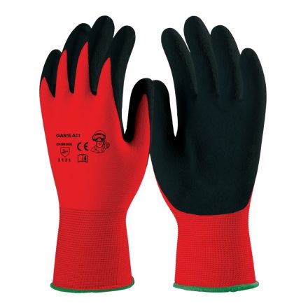 Munkavédelmi  Kesztyű piros-fekete latex mártott, csúszásbiztos GAN1LACI 8/M