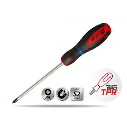 Dedra  17W013 Csavarhúzó kereszt PH1x100mm mágneses, TPR gumi markolat, S2 acélból