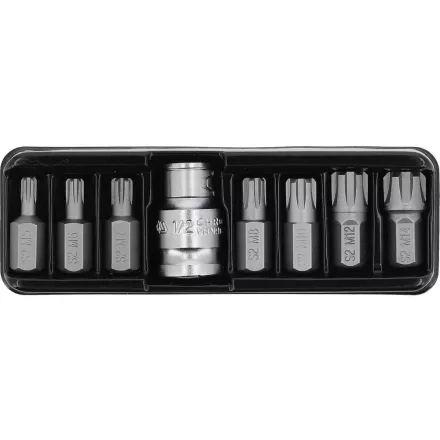 YATO Lekerekített torx (ribe) bitkészlet 1/2"-os bittartóval, 8 részes, M5-M14  (YT-0418)