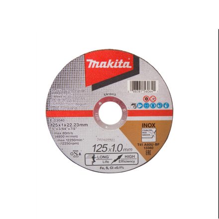 Makita  E-03040 Vágótárcsa 125x1,0x22,2mm Inox