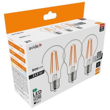 Avide LED izzó Filament Globe 3.8W E27 NW 4000K Super High Lumen /3db 5999097962641