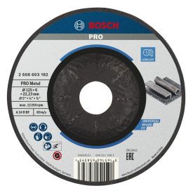   Bosch 2608603182 PRO Metal csiszolótárcsa (Nagyolótárcsa,)hajlított 125mm,22,23mm,6,0 mm