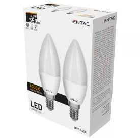   Entac LED izzó Candle E14 6,5W NW 4000K Duo Pack /2db 5999097979380