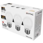 Entac LED izzó Mini Globe E27 6,5W NW 4000K 3-Pack /3db 5999097997223
