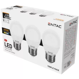   Entac LED izzó Mini Globe E27 6,5W NW 4000K 3-Pack /3db 5999097997223