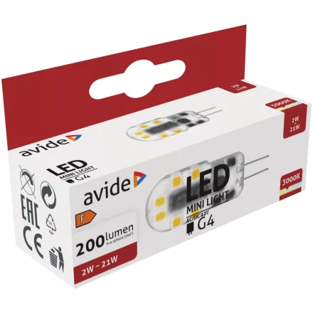 Avide LED izzó 2W G4 WW 3000K Fekvő 5999097954325