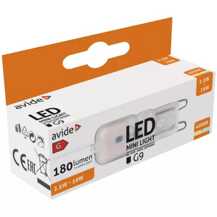 Avide LED izzó 2.5W G9 NW 4000K fekvő 5999097915920