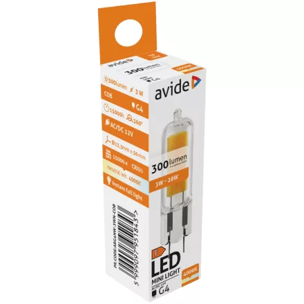 Avide LED izzó 3W G4 COB 12V NW 4000K 5999097951843