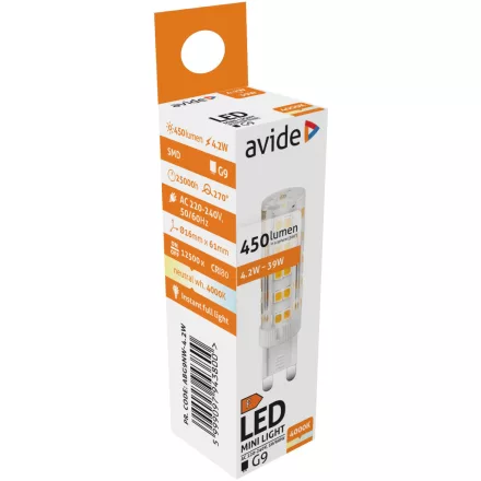 Avide LED izzó 4.2W G9 NW 4000K 5999097943800