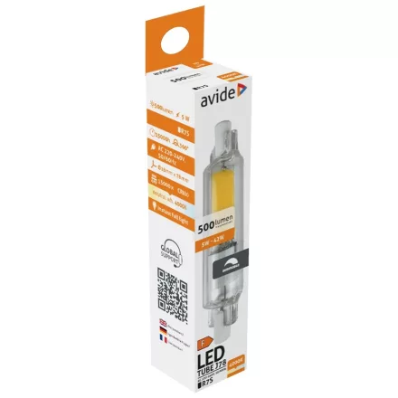 Avide LED izzó 5W R7S 18x78mm NW 4000K Dimm. 5999097960968