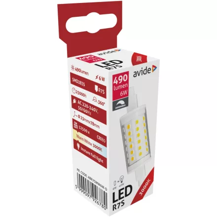 Avide LED izzó 6W R7S 23x78mm WW 3000K Fényerőszabályzós 5999097926780