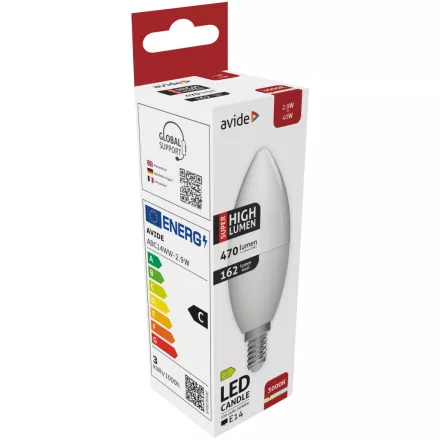 Avide LED izzó Candle 2.9W E14 WW 3000K Super High Lumen 5999097938646