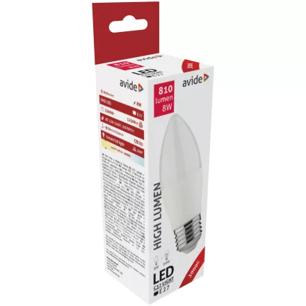 Avide LED izzó Candle 8W E27 WW 3000K 5999097925103