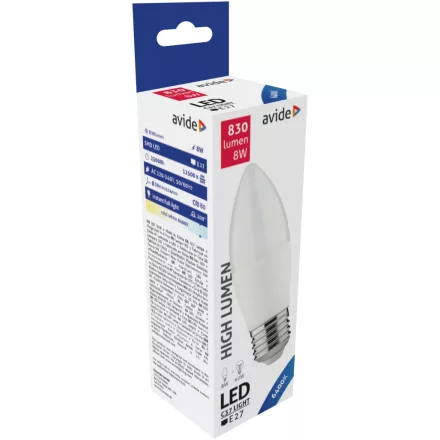 Avide LED izzó Candle 8W E27 CW 6400K 5999097925141