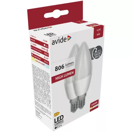 Avide LED izzó Candle Twin Pack 6.5W E14 WW 3000K 5999097947389