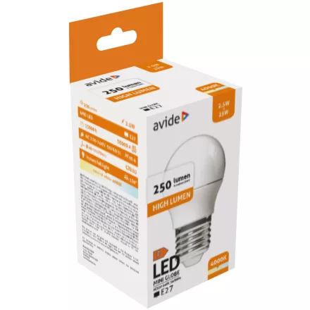 Avide LED izzó Globe Mini G45 2.5W E27 NW 4000K 5999097931340