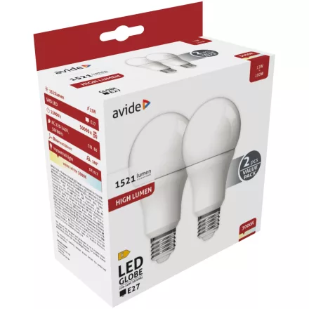 Avide LED izzó Globe Twin Pack A60 13W E27 WW 3000K 5999097932125