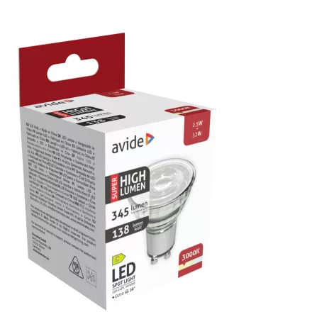 Avide LED izzó Spot Alu+plastic 2.5W GU10 WW 3000K Super High Lumen 5999097938806