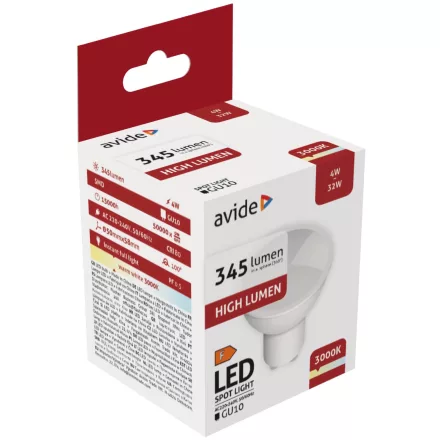 Avide LED izzó Spot Alu+plastic 4W GU10 WW 3000K 5999562286722