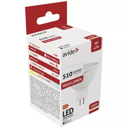 Avide LED izzó Spot ALU+plastic 6W GU5.3 12V WW 3000K 5999097923925