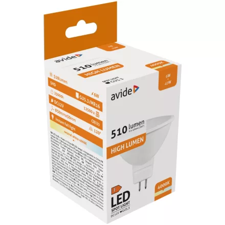 Avide LED izzó Spot ALU+plastic 6W GU5.3 12V NW 4000K 5999097930145