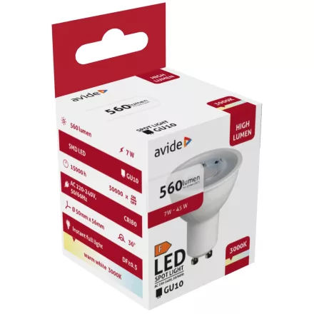 Avide LED izzó Spot Alu+Plastic 7W GU10 36° WW 3000K 5999562288764