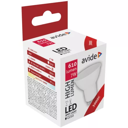 Avide LED izzó Spot Alu+plastic 7W GU10 WW 3000K 5999562288665