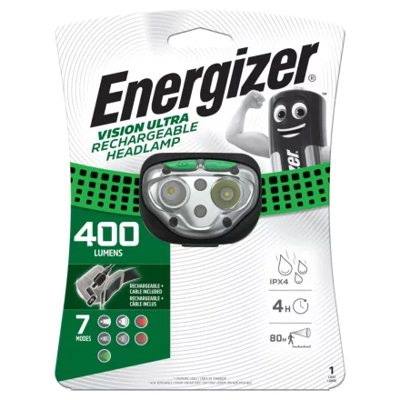 Energizer Fejlámpa Vision 400lm, USB-ről tölthető  EFVISU/7638900426441