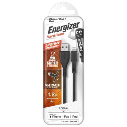 Energizer Töltőkábel USB-A/Lightning, FEKETE, 1,2m  EC410LGBK/3492548230594