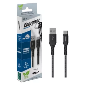   Energizer Töltőkábel USB-A/USB-C, FEKETE, textil borítással, 2,0m  EC520CKBK/3492548231805