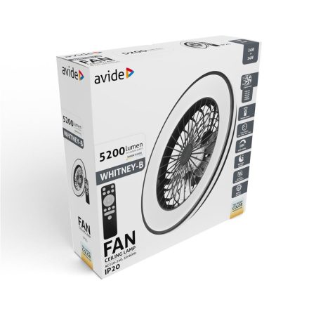 Avide WHITNEY Mennyezeti lámpa ventilátorral +távirányító, FEKETE 5999097965000 (AFCLCCT)