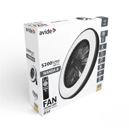 Avide WANDA Mennyezeti lámpa ventilátorral +távirányító, FEKETE 5999097965024 (AFCLCCT)