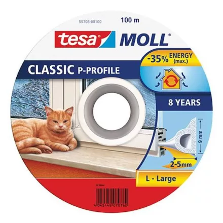 TESA tesamoll Tömítés ajtóhoz és ablakhoz fehér, P-profilú, 9mm/100m  2211205