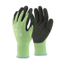   Munkavédelmi  Kesztyű TOP THG újrahasznosított, zöld-fekete, latexhab mártott 10/XL