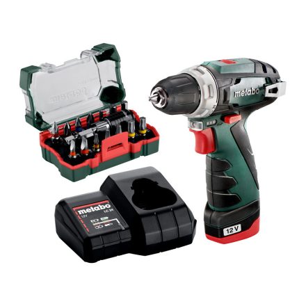 Metabo  PowerMaxx BS Basic Set Akkus fúró-csavarbehajtó +bitkészlettel, 12V Li-Power 1x2,0Ah, karton 600984900