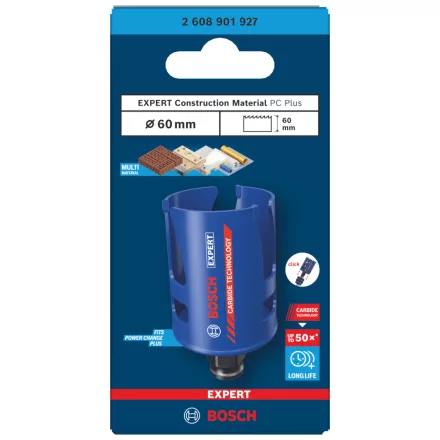 Bosch 2608901927 EXPERT Construction MaterialPower Change Plus körkivágó, 60 x 60 mm