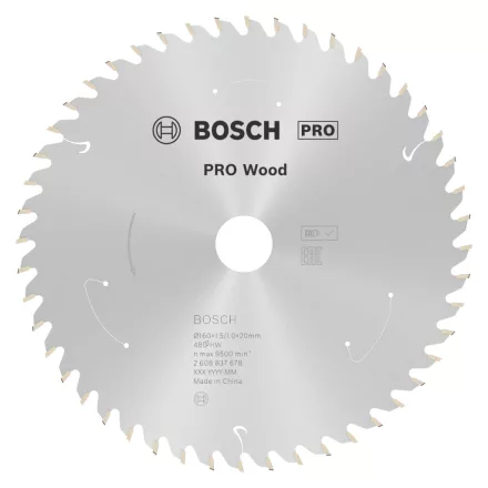 Bosch 2608837678 PRO Wood akkumlátoros körfűrészlap átm.160 x 1,5/1,0 x 20, Z=48