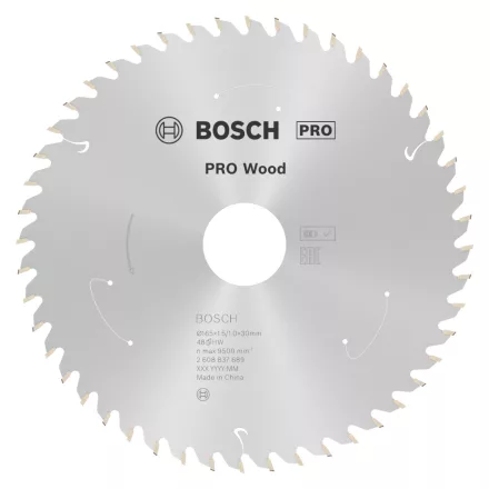 Bosch 2608837689 PRO Wood akkumlátoros körfűrészlap átm.165 x 1,5/1,0 x 30 mm, Z=48