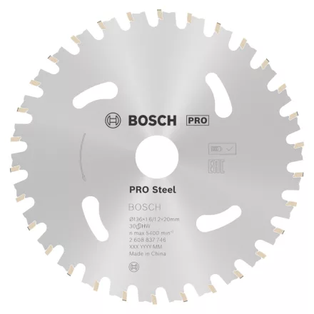 Bosch 2608837746 PRO Steel akkumlátoros körfűrészlap átm.136 x 1,6/1,2 x 20 mm, Z=30
