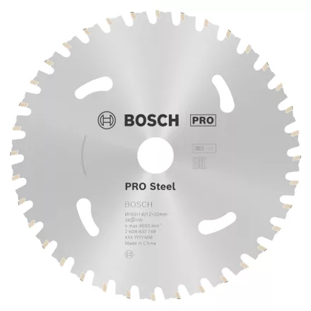 Bosch 2608837749 PRO Steel akkumlátoros körfűrészlap átm.160 x 1,6 / 1,2 x 20 mm, Z=36