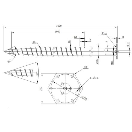 DRT M 76x1600x3-M16 Talajcsavar