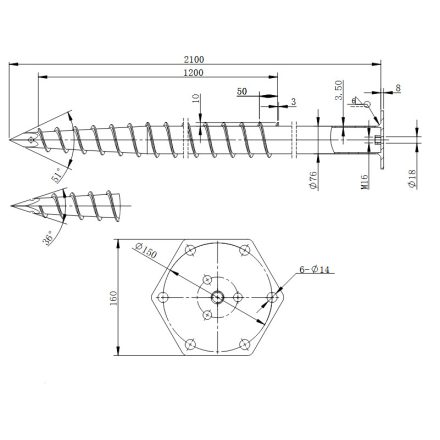 DRT M 76x2100x3,5-M16 Talajcsavar
